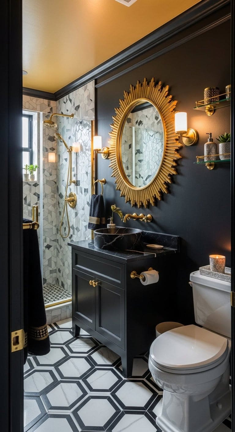Art Deco Revival: Elevate Compact Bathrooms with Striking Geometric Flair