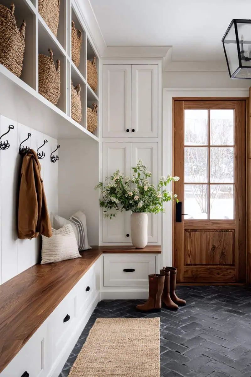Airy Mudroom with Cozy Wood Details