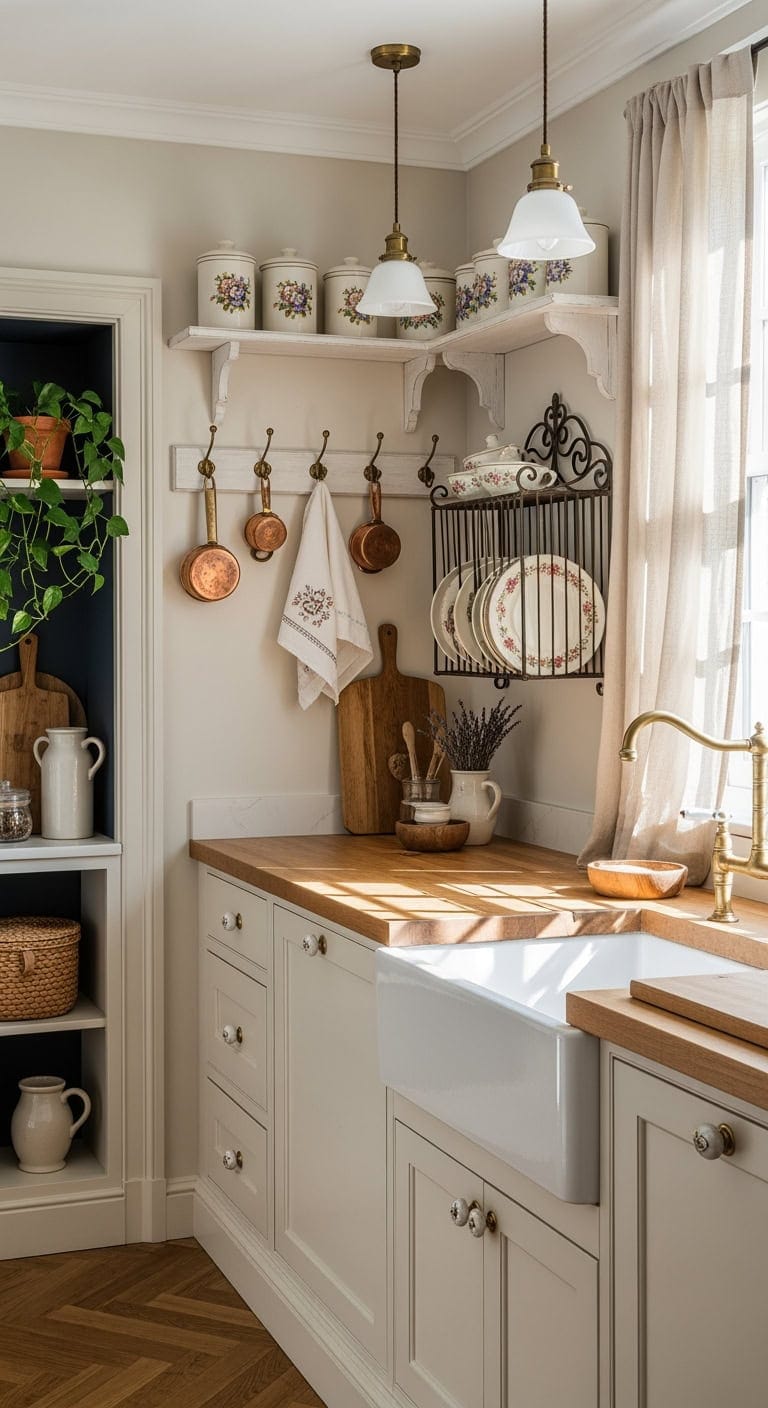 Charming Parisian Flair: Affordable Mini Hooks That Bring Life and Charm to Bare Kitchen Walls