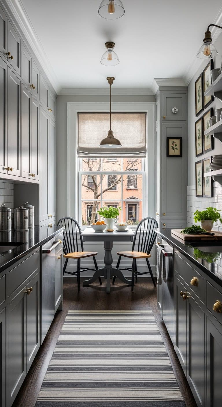 Timeless Elegance: Enhancing Compact Kitchens with Soft Gray Tones and Charming Vintage Details