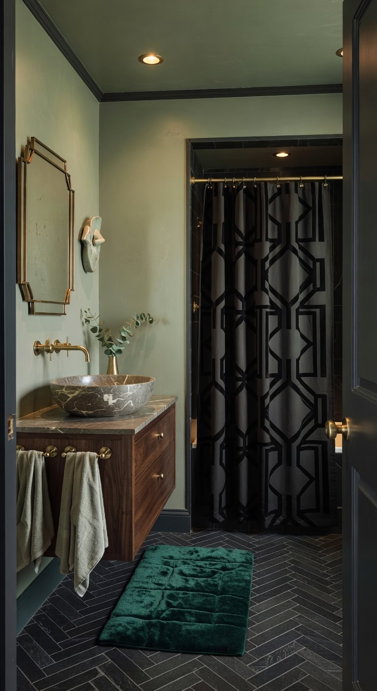 Sophisticated Earth Tones Meet Art Deco Elegance with Marble and Brass Accents