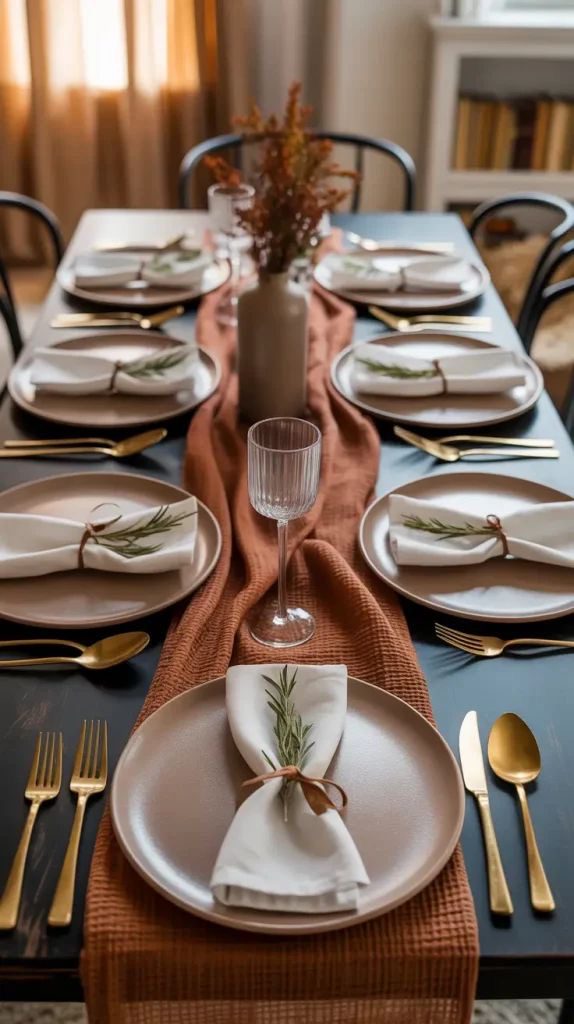 Rustic Elegance: Layered Linen Napkins Bound with Soft Twine for Cozy Fall Feasts