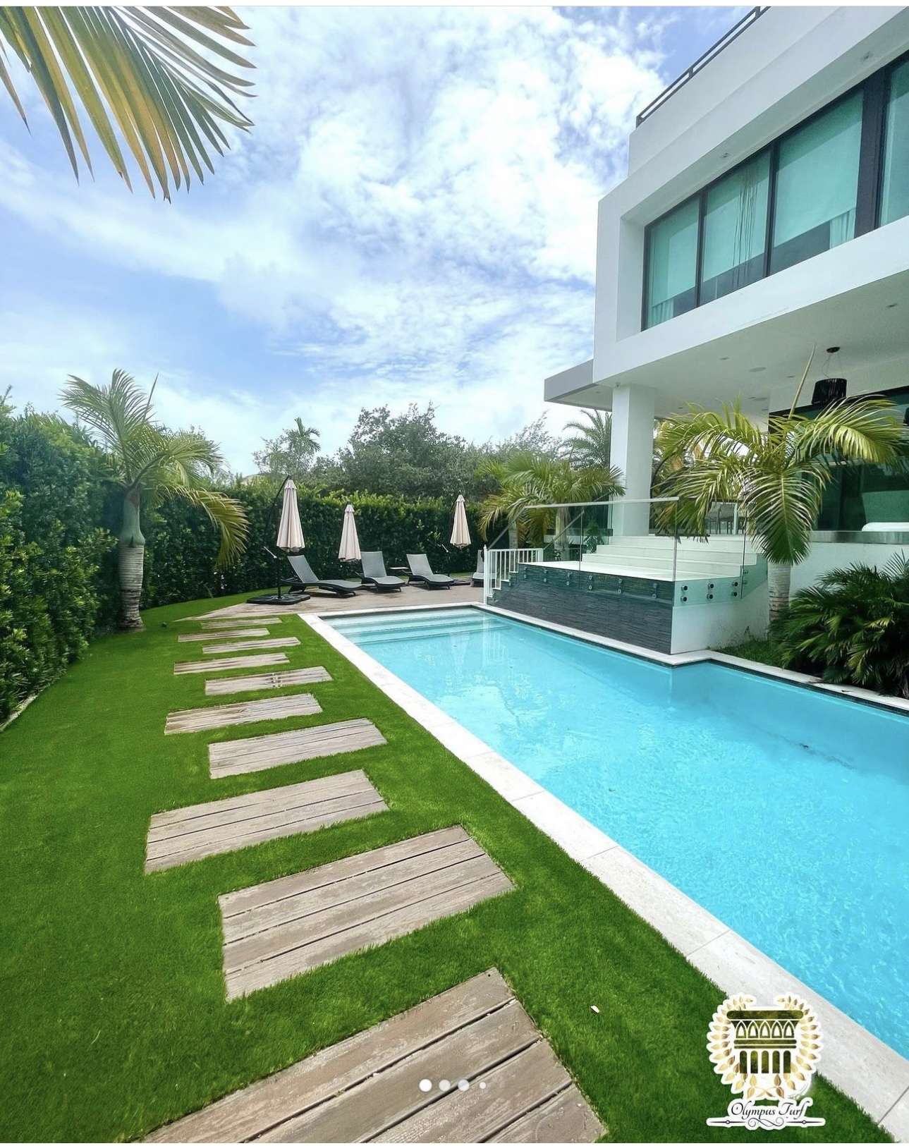 Artificial Grass with Wooden Walkways