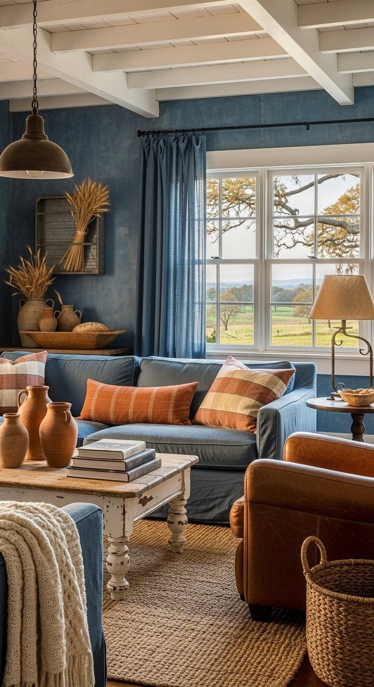 Cozy Farmhouse Charm with Blue and Earthen Tones