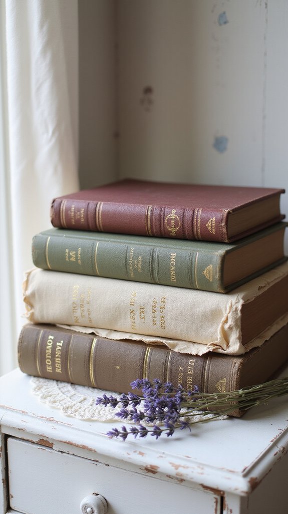 Showcase Antique Books with Distressed Covers