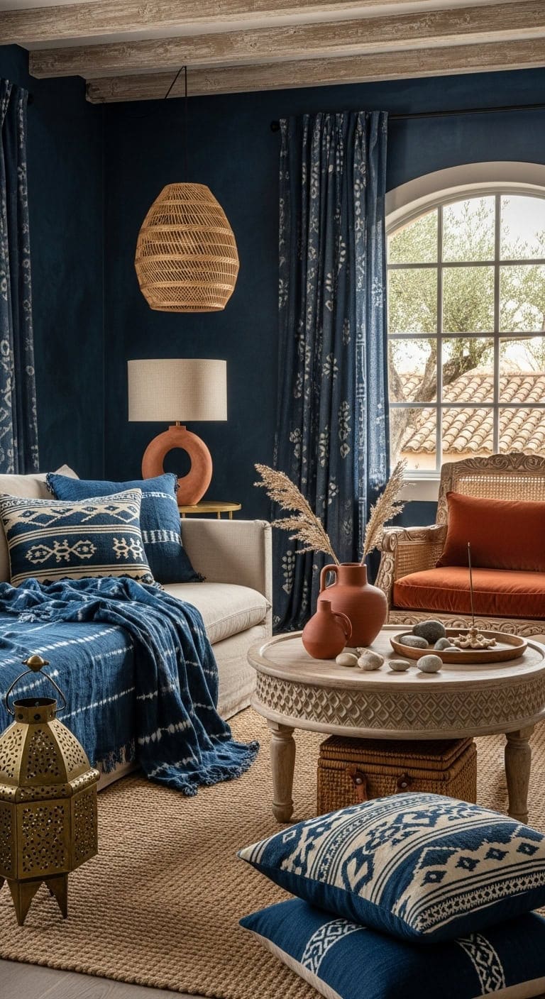 Rich Indigo Hues and Warm Terracotta Accents