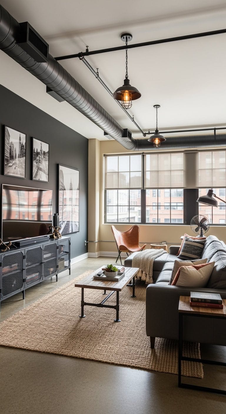 Industrial Chic Loft: Exposed Black Ducts, Concrete Flooring & Edison Glow