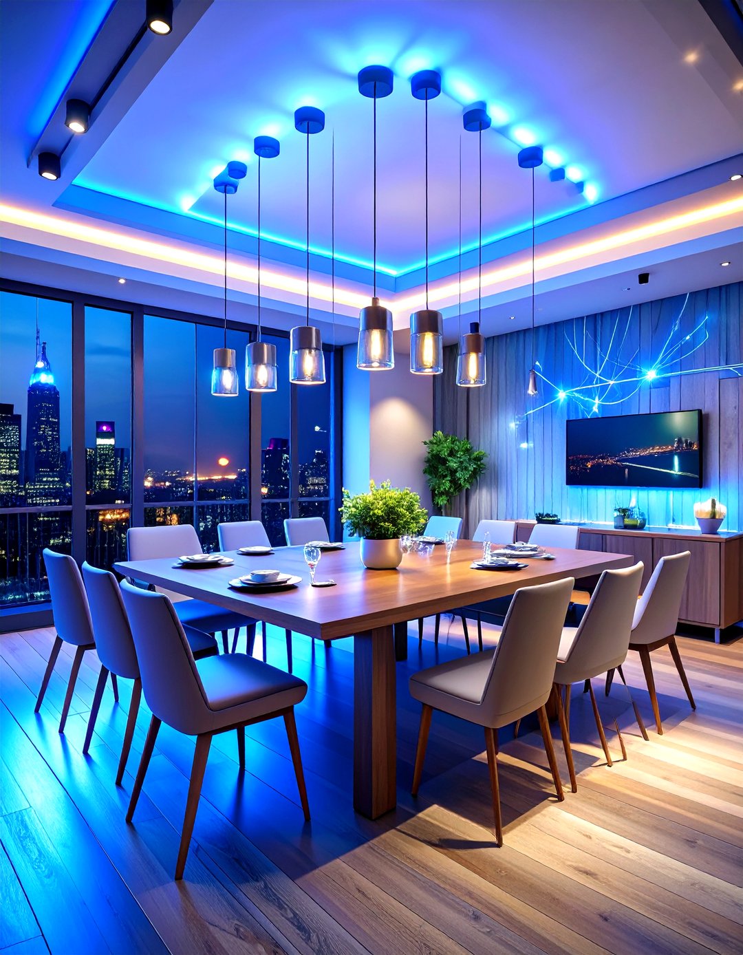 Contemporary Industrial Dining Space Enhanced with Smart Technology