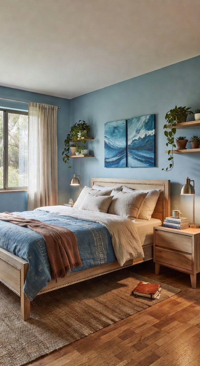 Sustainable Navy and Timber Suite Featuring Cork Floors and a Verdant Display Ledge