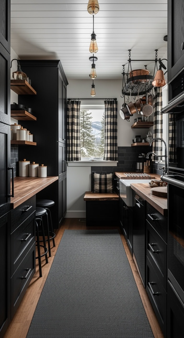 Rustic Alpine Retreat: Elevate Compact Kitchens with Deep Wood Finishes and Cozy Rustic Flair