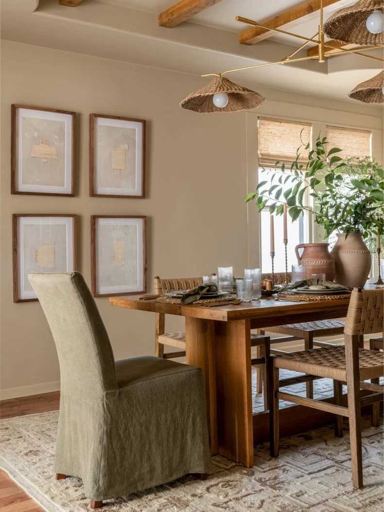 Minimalist Dining Area with Gallery Wall Accents