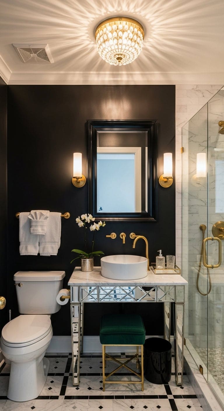 Hollywood Regency: Elevate Compact Bathrooms with Striking Statement Lighting