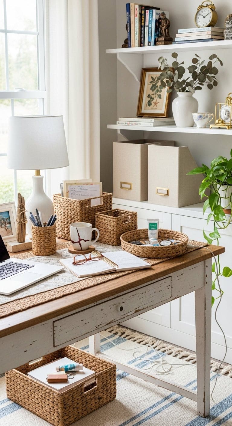 Seaside Serenity: Elegant Basket Solutions for a Tidy Workspace