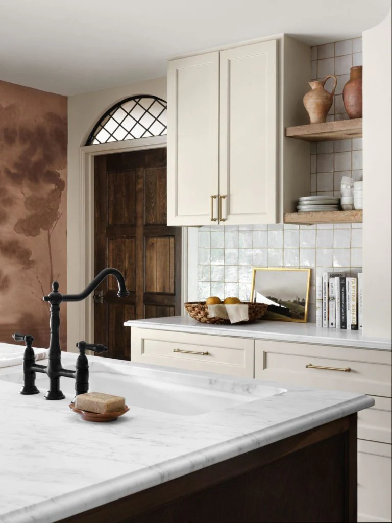 Muted Tones and Warm Brass Accents in a Contemporary Kitchen