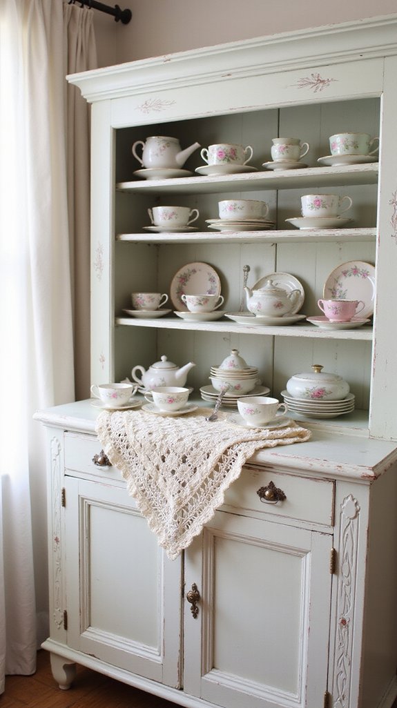 Showcase Antique China and Teacups as Decorative Accents