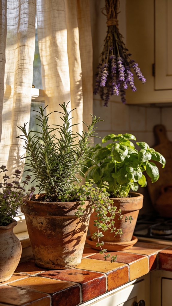 Natural Greenery for Terracotta Kitchens: Potted Herbs and Plants