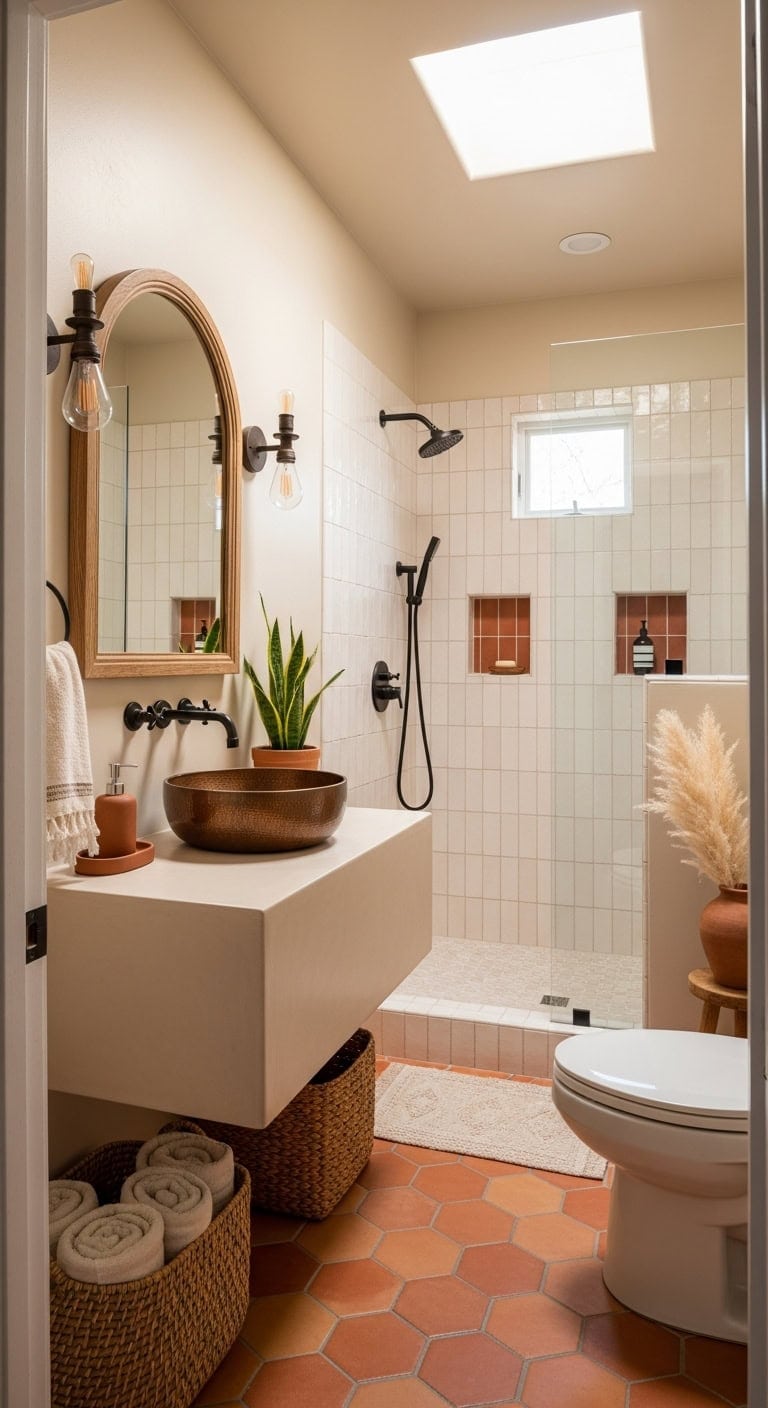 Southwestern Adobe: Cozy Small Bathrooms Infused with Terracotta Charm