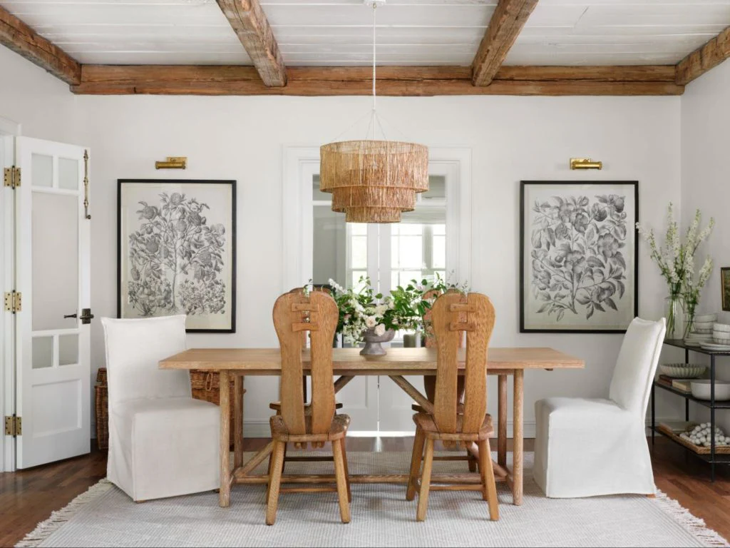 Cozy Farmhouse Dining with a Textured Woven Chandelier