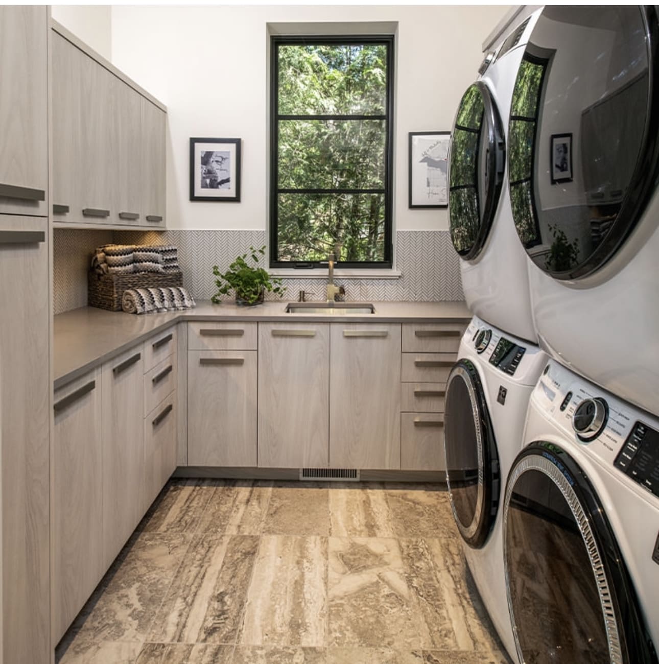 Stacked Washer-Dryer Behind Barn Doors