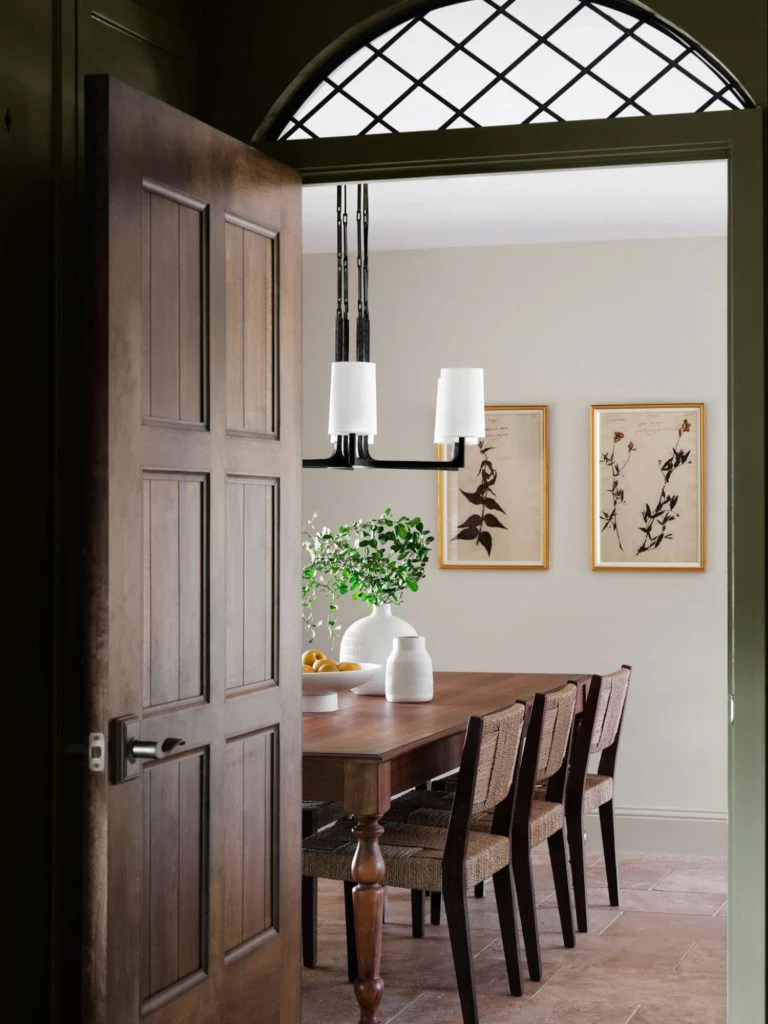 Dramatic Dining Ambiance with Rich Wood Accents