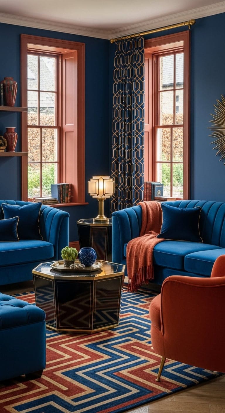 Glamorous Geometry with Sapphire and Rust Accents