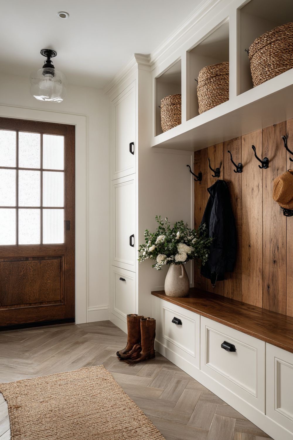 Bright and Cozy Mudroom with Natural Wood Touches