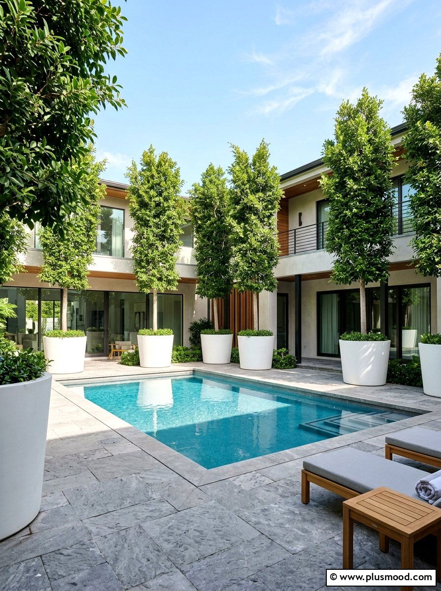 Elevate Your Poolside Ambiance with Towering Container Trees