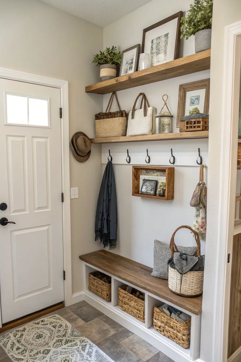 Wall-Mounted Shelves with Hanging Hooks