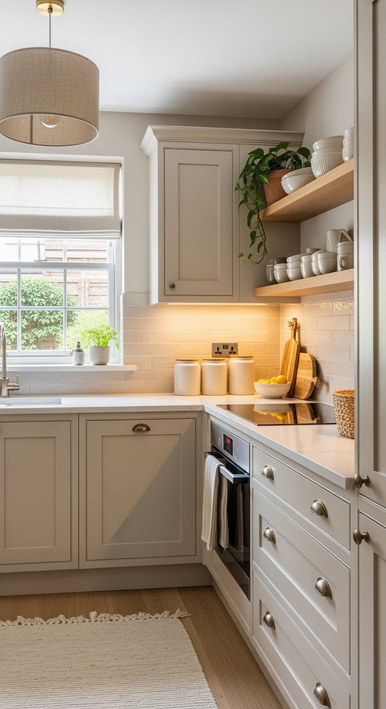 Gentle Modern: Embrace Warm Neutrals to Elevate Cozy Small Kitchens into Stylish Sanctuaries