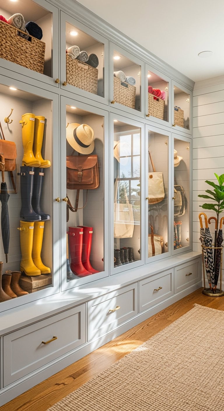 Chic Glass-Front Mudroom Lockers