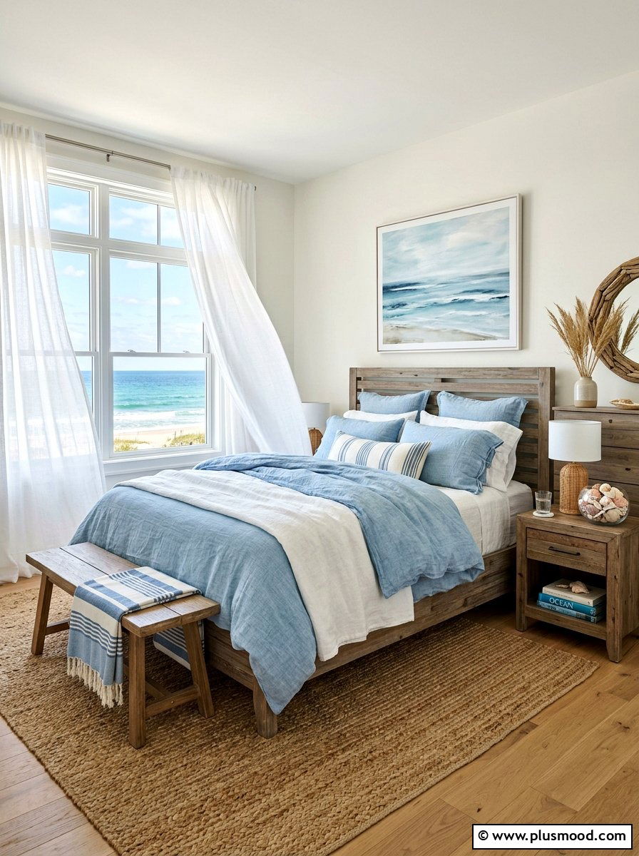 Elegant Navy Blue Beach-Inspired Bedroom