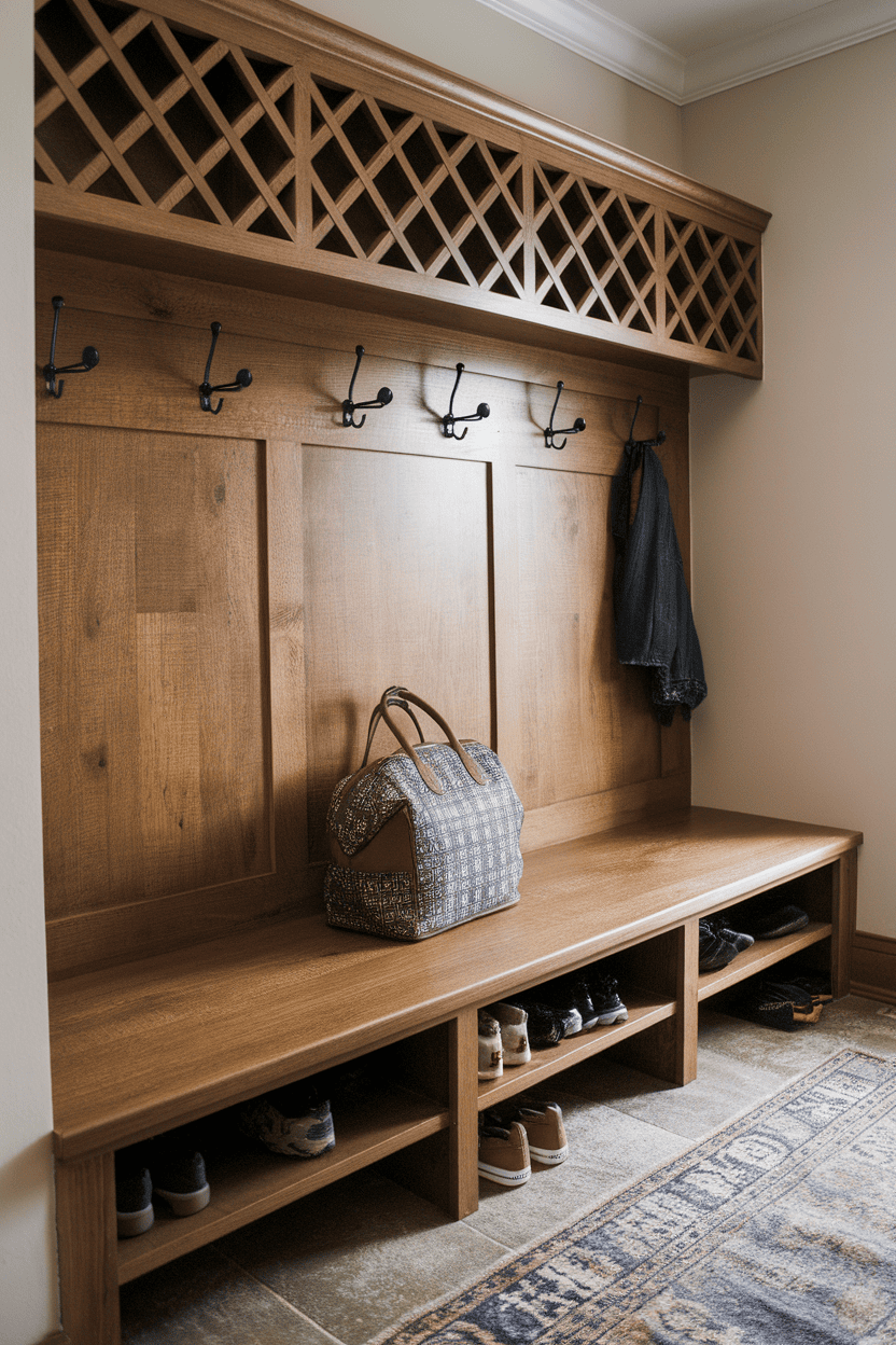 Charming Lattice Accents for Your Mudroom Bench