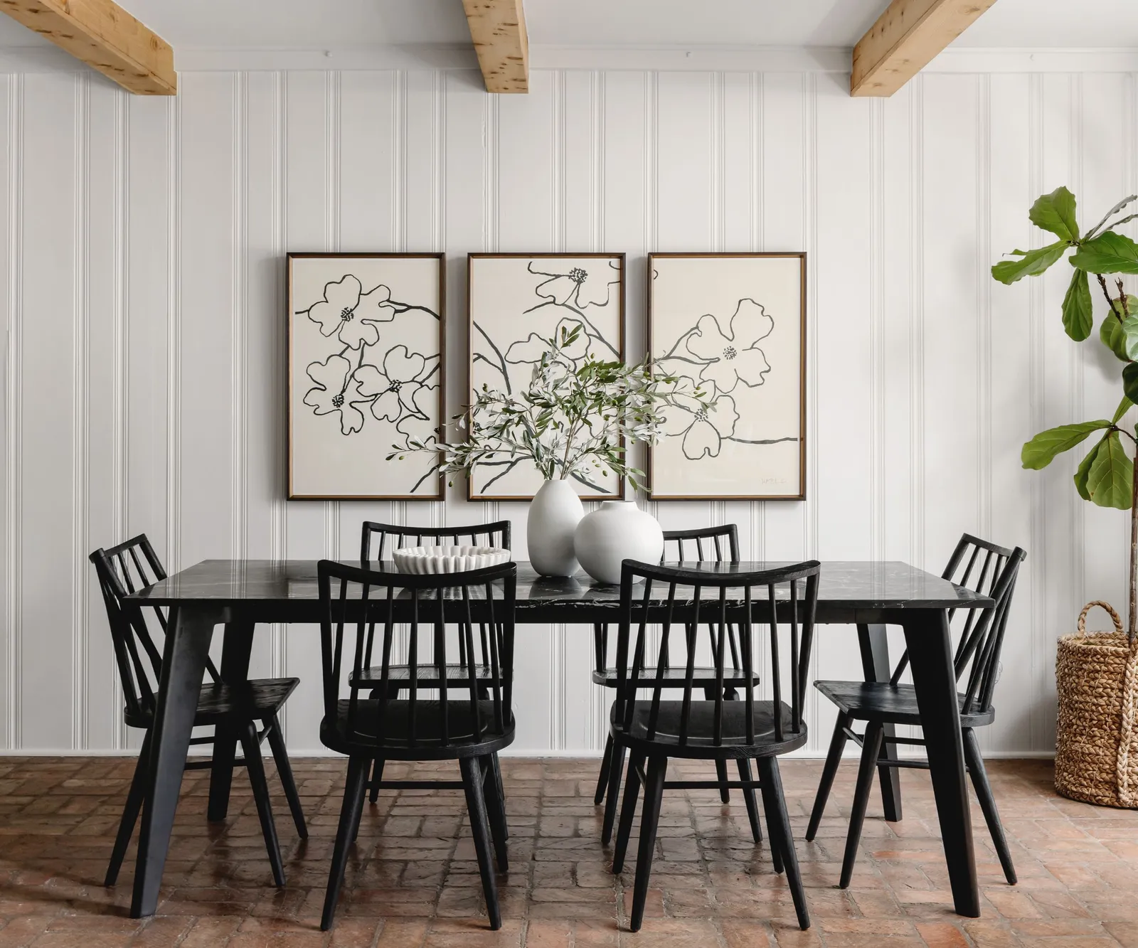 Understated Farmhouse Charm with Bold Black Seating