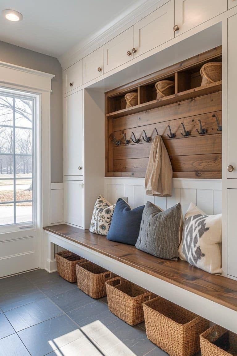 Spacious Bench with Concealed Basket Storage