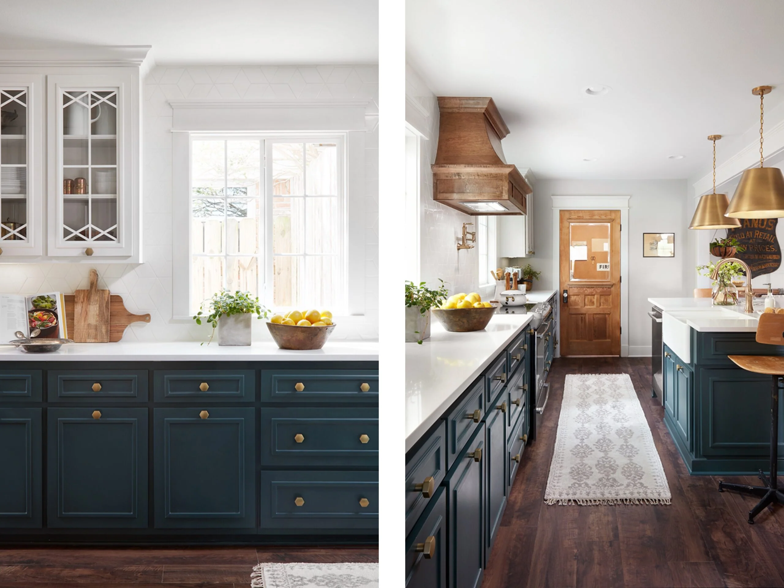 Spacious Country Kitchen Featuring a Vibrant Blue Island