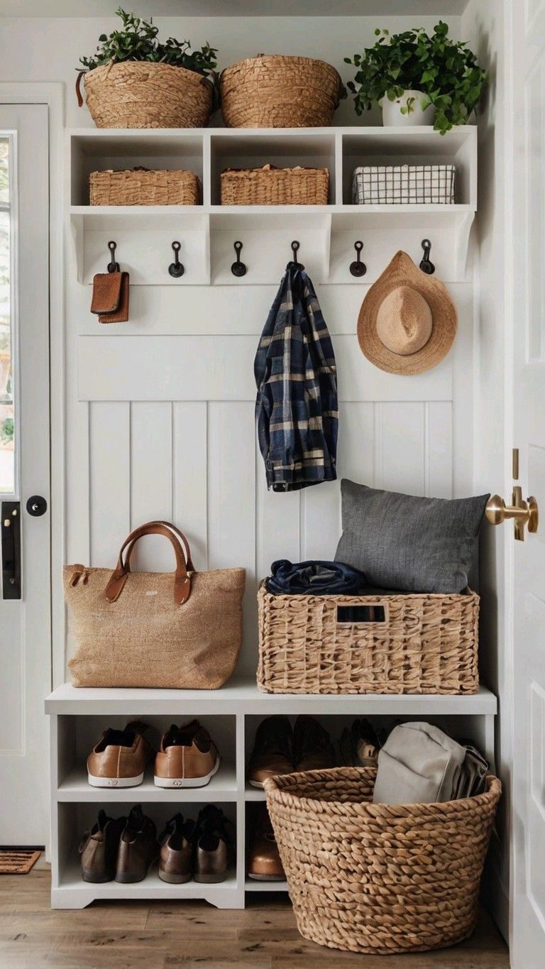 Timeless White Seating with Convenient Hooks