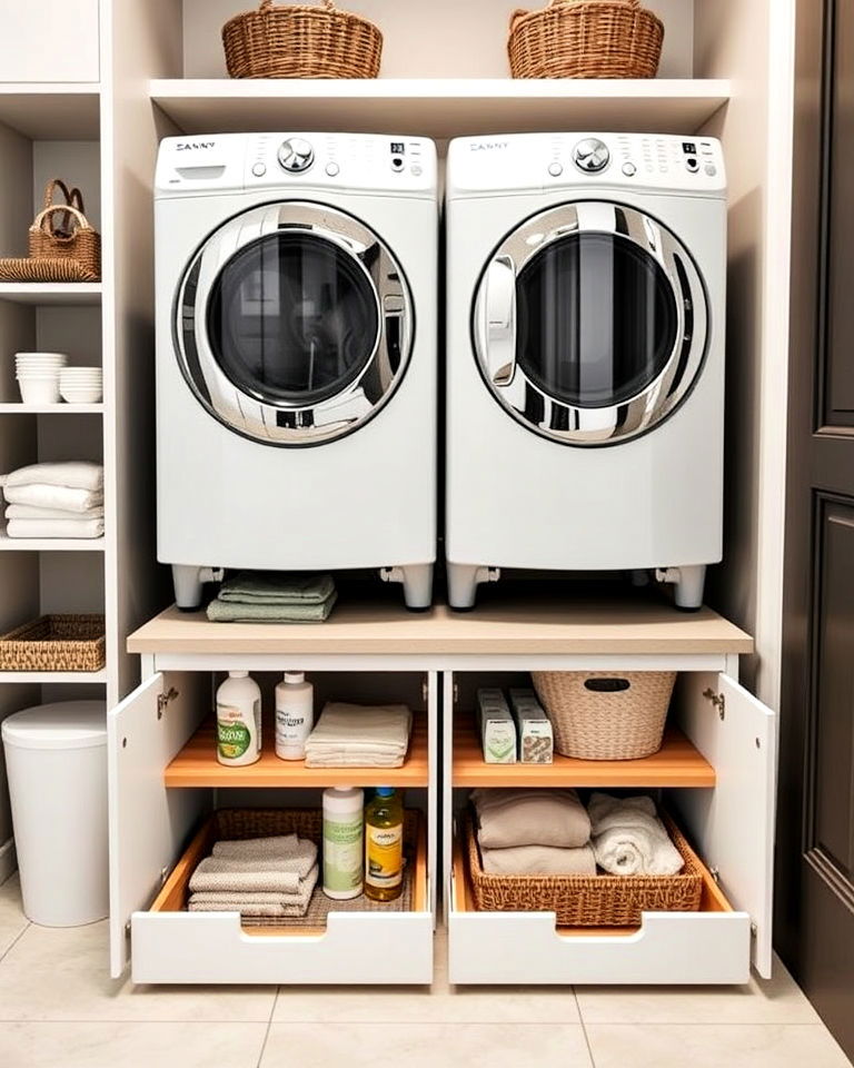 Hidden Storage Drawers Beneath Appliances
