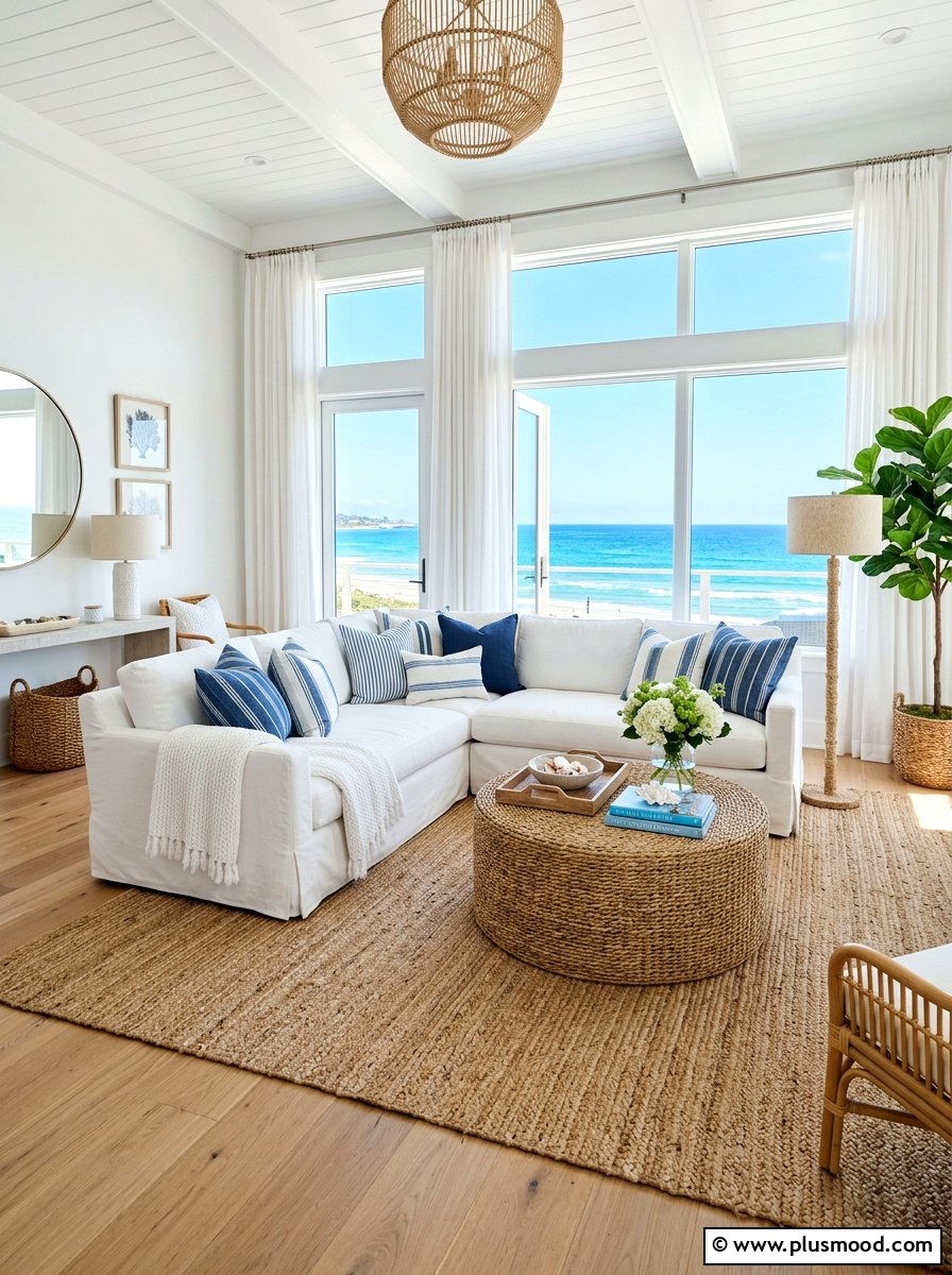 Serene Coastal White Living Room for Summer