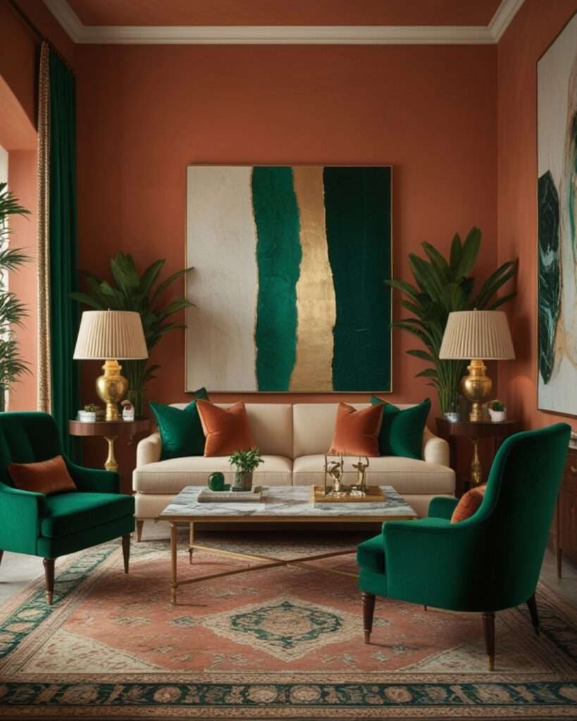 Terracotta and Emerald Green Living Room