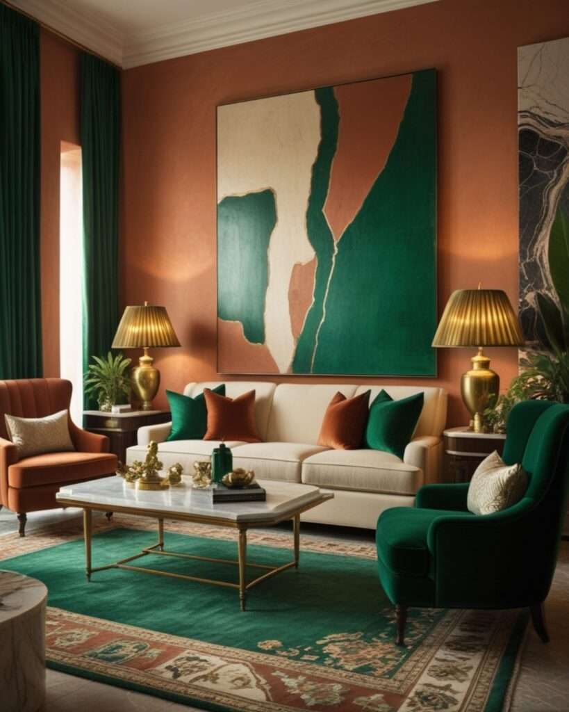Terracotta and Emerald Green Living Room