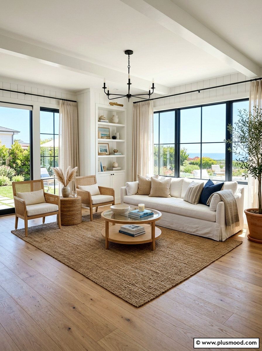 Coastal Charm with Rattan Living Room Accents