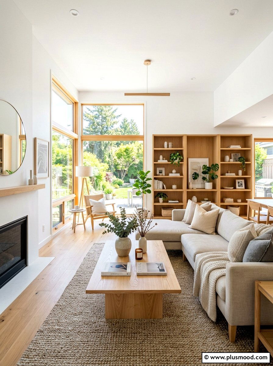 Airy Farmhouse Living Room with Light Wood Accents