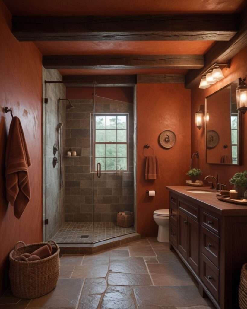 Warm Terracotta Elegance: A Rustic Bathroom Retreat