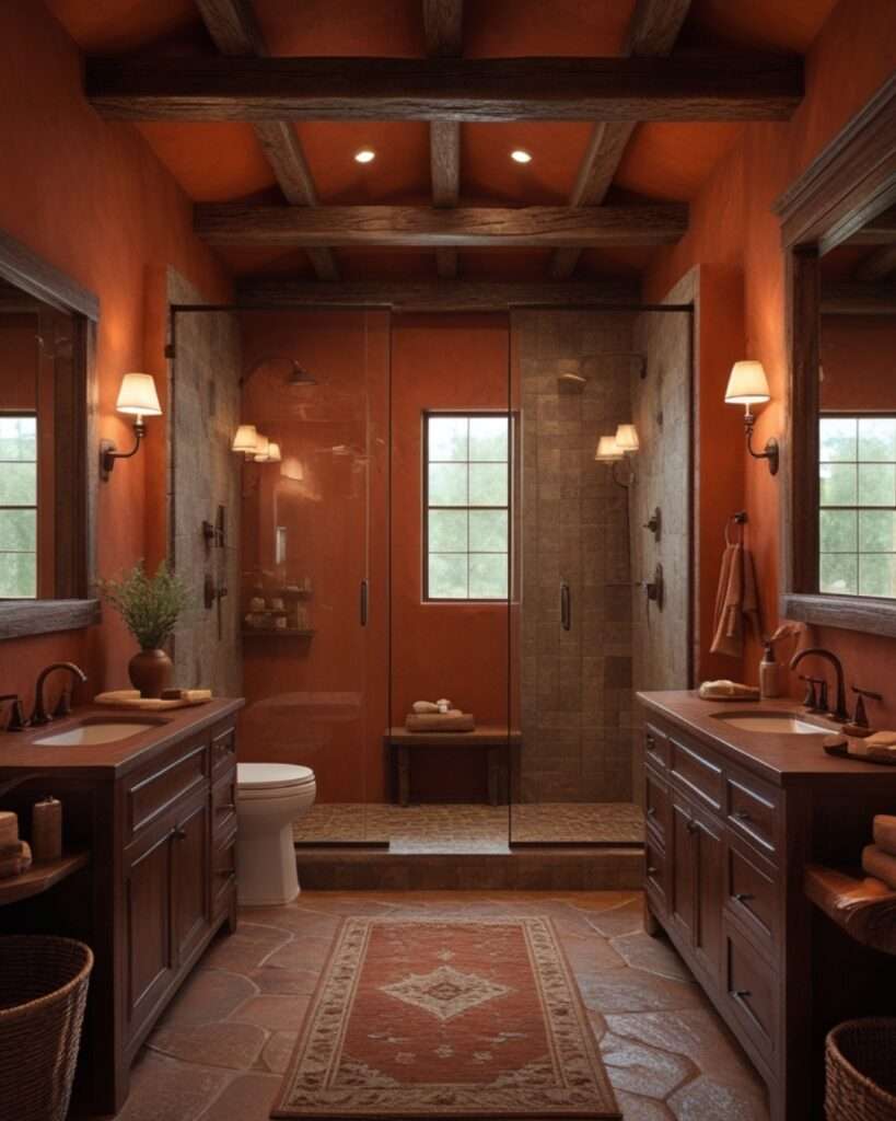 Warm Terracotta Elegance: A Rustic Bathroom Retreat