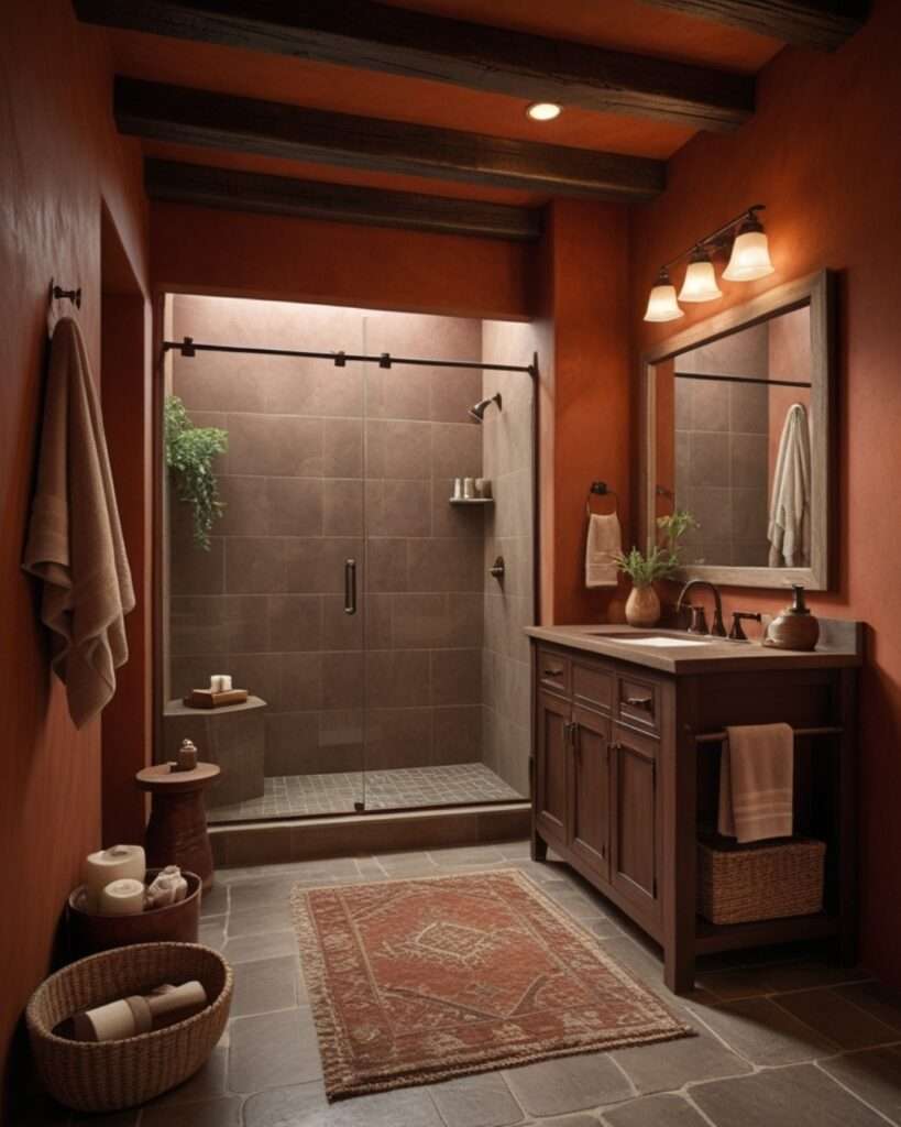 Warm Terracotta Elegance: A Rustic Bathroom Retreat