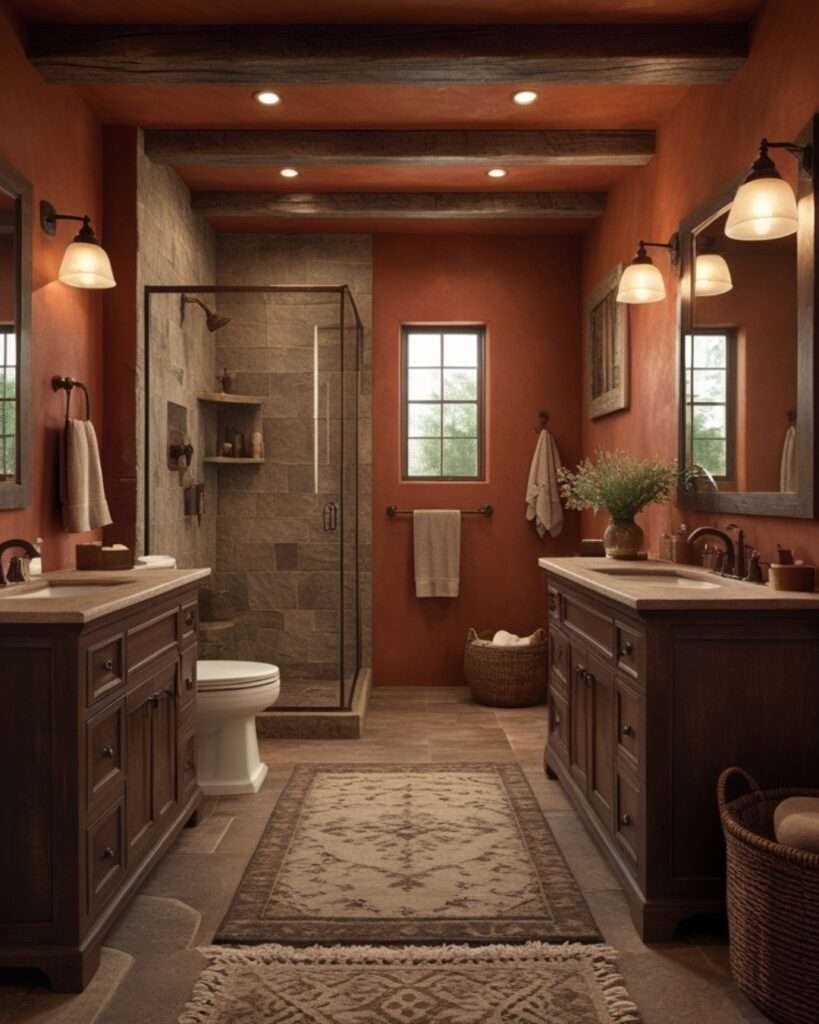 Warm Terracotta Elegance: A Rustic Bathroom Retreat