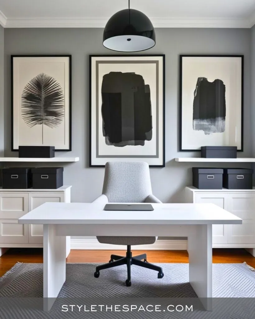 Chic Monochrome Workspace: Black, White & Gray Harmony