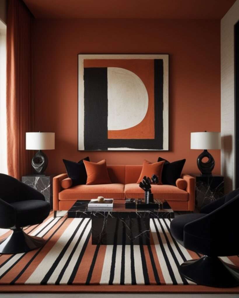 Modern Terracotta Living Room With Black Accents
