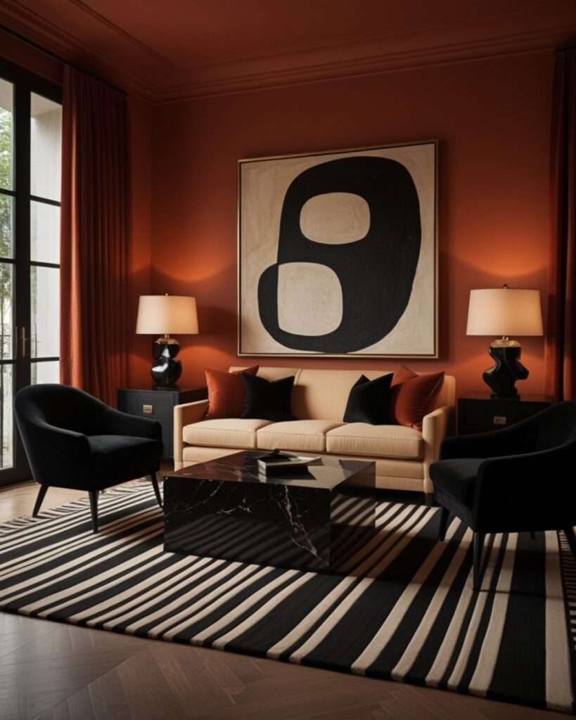 Modern Terracotta Living Room With Black Accents