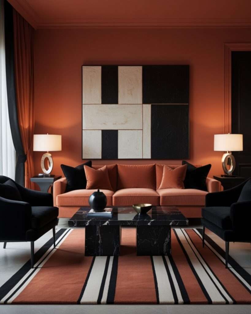 Modern Terracotta Living Room With Black Accents